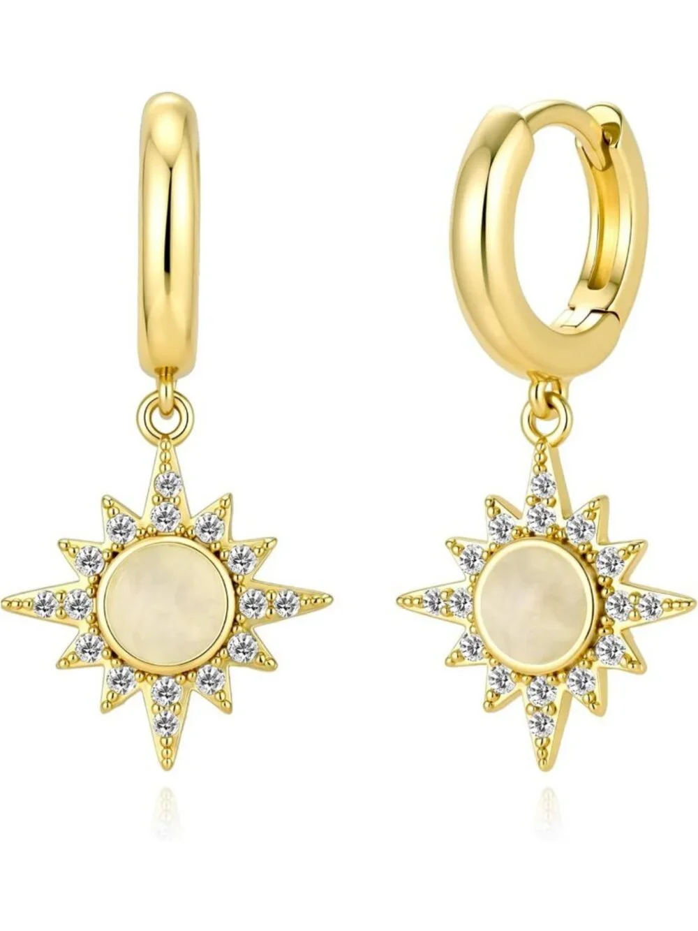 Stylish 14K Gold Drop Earrings for Women - Elegant Sun Design, Perfect Gift!